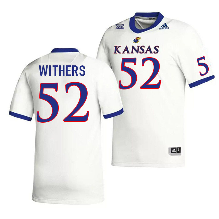 Men #52 D.J. Withers Kansas Jayhawks College Football Jerseys Stitched Sale-White - Click Image to Close